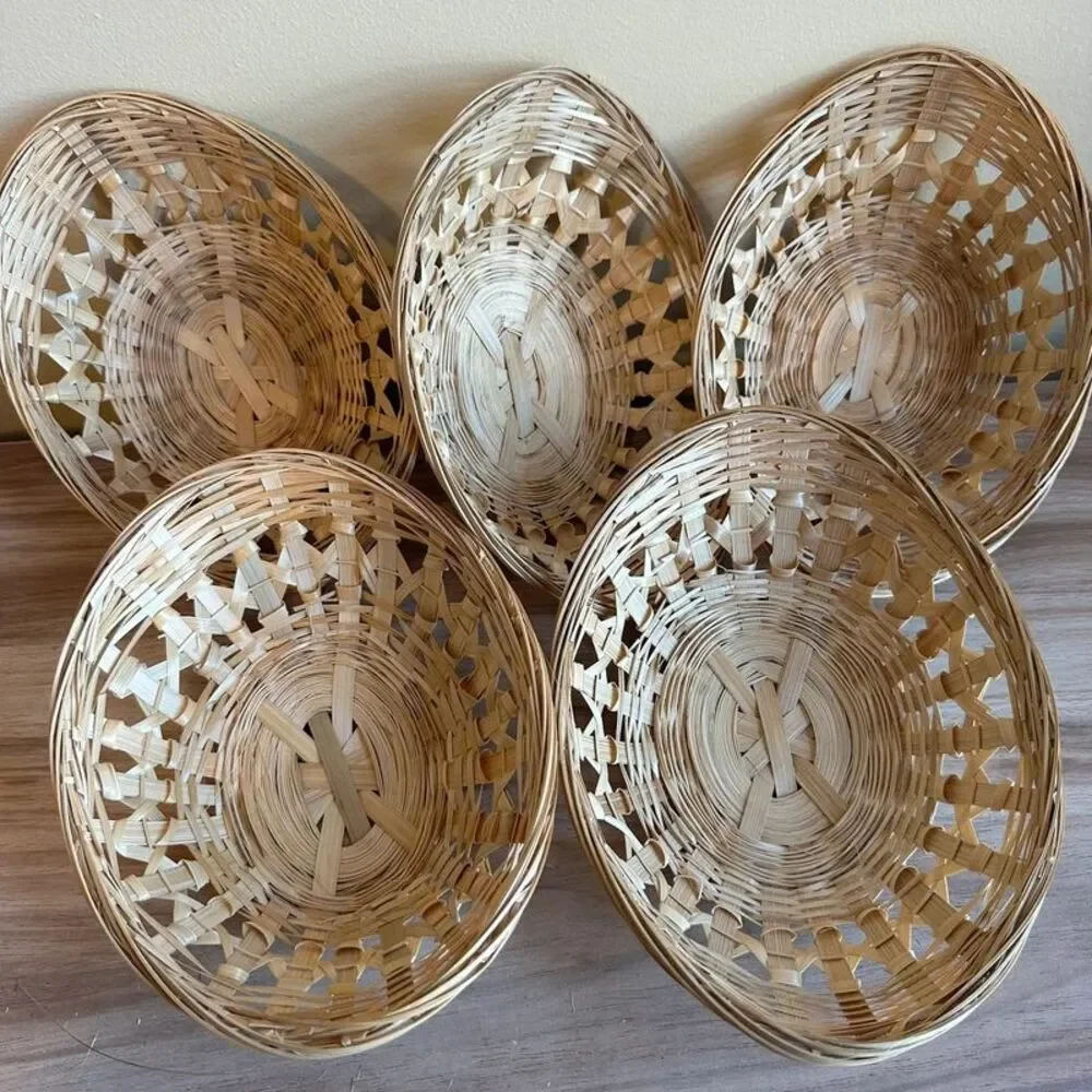 Antiquewise 5 Bamboo Oval Gift Baskets Thanksgiving Holiday decor gift